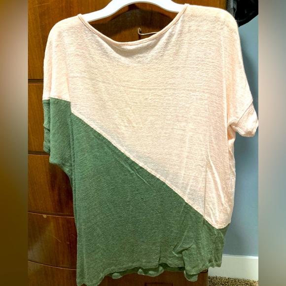 Anthropologie Bordeaux Colorblocked Linen Tee, Small - Picture 2 of 5